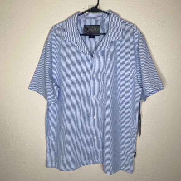 Brooklyn Cloth Button Up Shirt Mens Size L Blue White Striped Short-Sleeve Colla - Picture 1 of 8